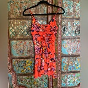 Free People Happy Heart Floral Cinched Mini Dress Orange Tropical